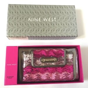 Nine West Pink Sequin Pewter Clutch Wallet NEW